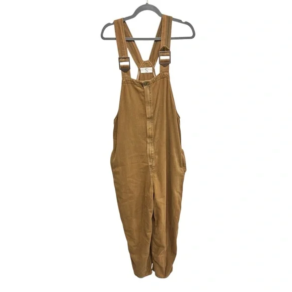 FREE PEOPLE Hunter Denim Slouchy Overalls In Khaki Over-Dye